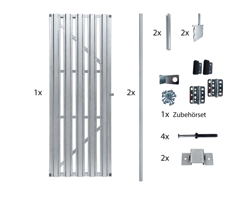 Lamellen-Tür für Kellertrennwand 780 × 2000 mm, vorbereitet für Vorhangschloss, inklusive Zubehör
