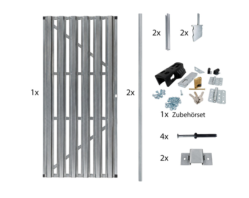 Lamellen-Tür für Kellertrennwand 930 × 2000 mm, mit Profilzylinder (PZ), inklusive Zubehör