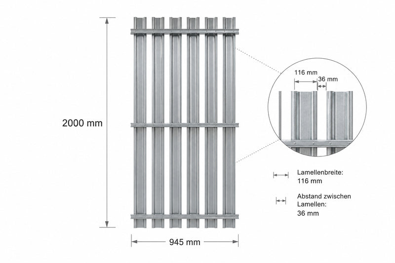 Lamellen-Element für Kellertrennwand 945 × 2000 mm