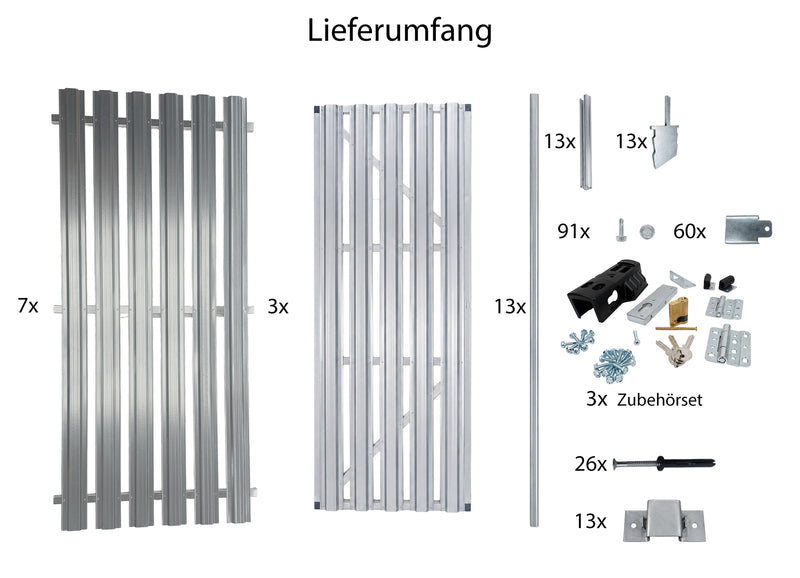 Kellertrennwand-Set aus 7 Lamellen-Elementen plus 3 wählbaren Türen