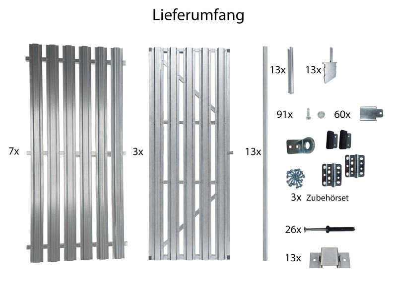 Kellertrennwand-Set aus 7 Lamellen-Elementen plus 3 wählbaren Türen