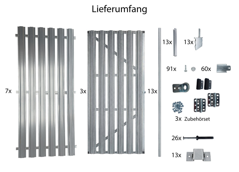 Kellertrennwand-Set aus 7 Lamellen-Elementen plus 3 wählbaren Türen