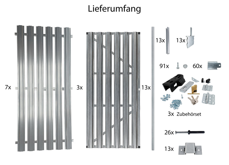 Kellertrennwand-Set aus 7 Lamellen-Elementen plus 3 wählbaren Türen