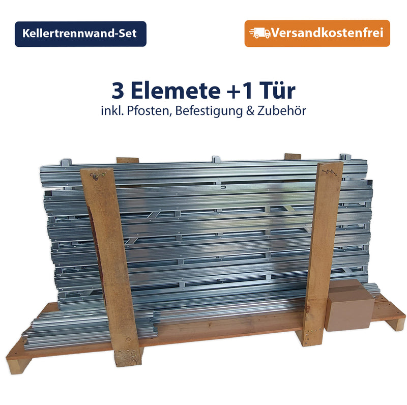 Kellertrennwand-Set aus 3 Lamellen-Elementen plus 1 wählbarer Tür