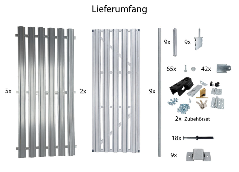 Kellertrennwand-Set aus 5 Lamellen-Elementen plus 2 wählbaren Türen